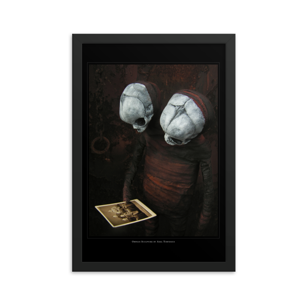 Orphan sculpture, co-joined siamese twin doll - Framed poster