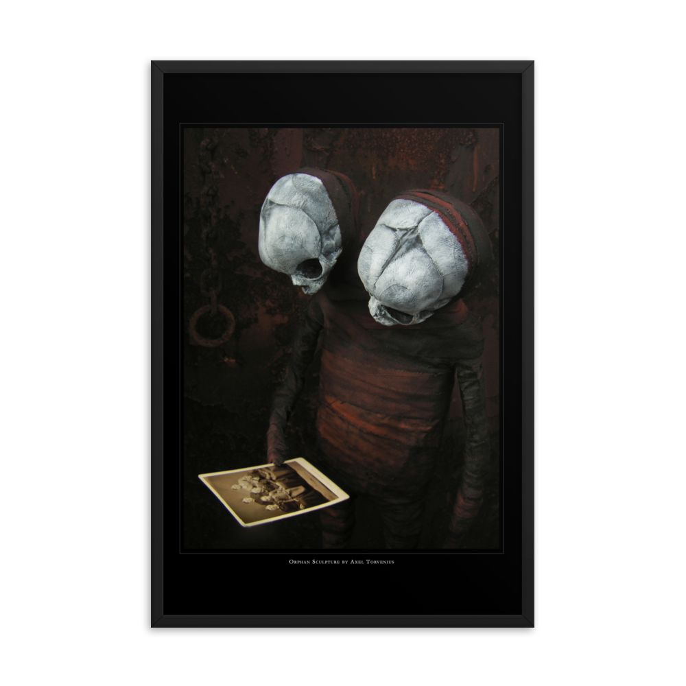 Orphan sculpture, co-joined siamese twin doll - Framed poster