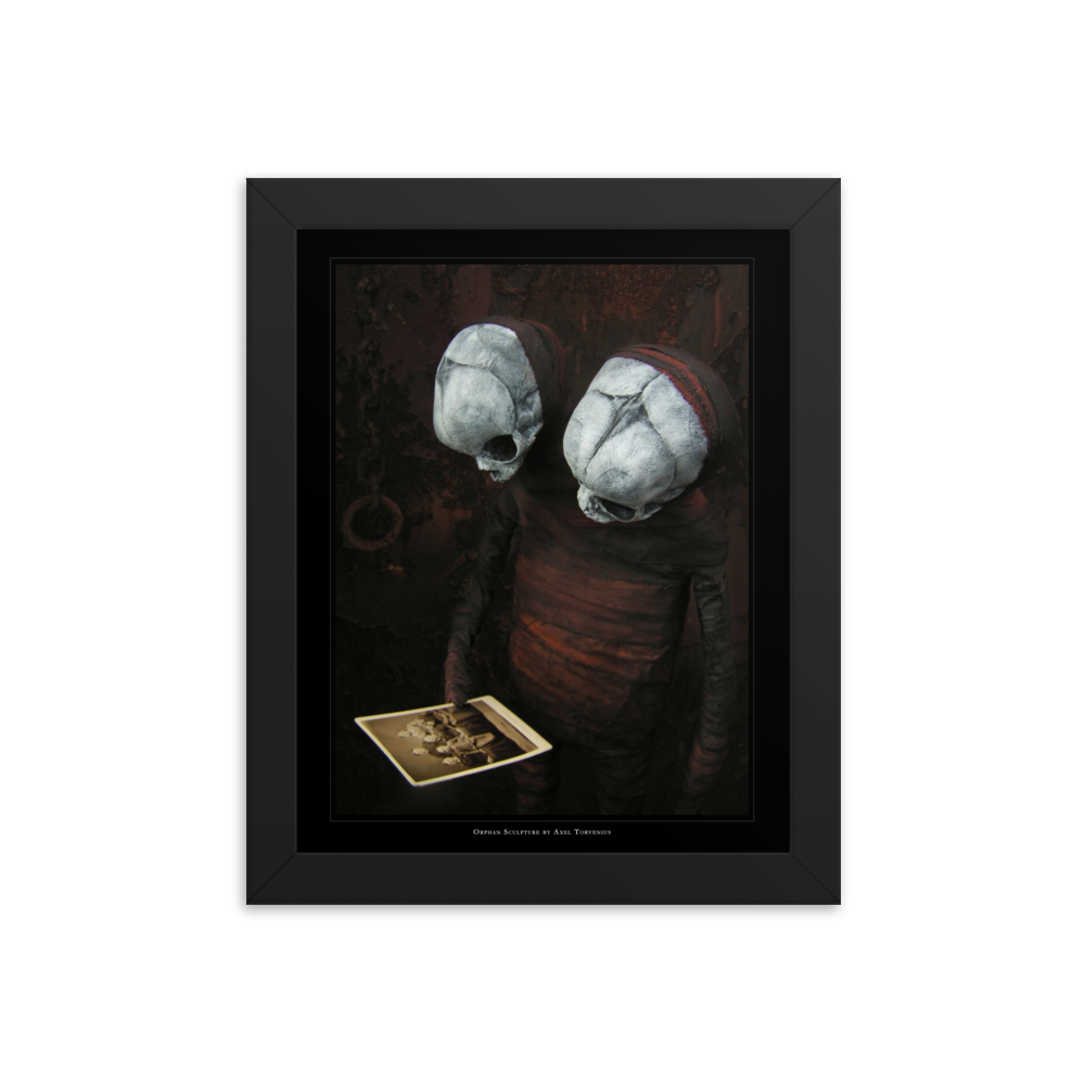 Orphan sculpture, co-joined siamese twin doll - Framed poster