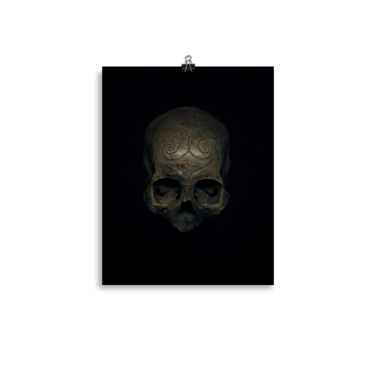 Iban tribe carved trophy skull, real human skull photography - Art print