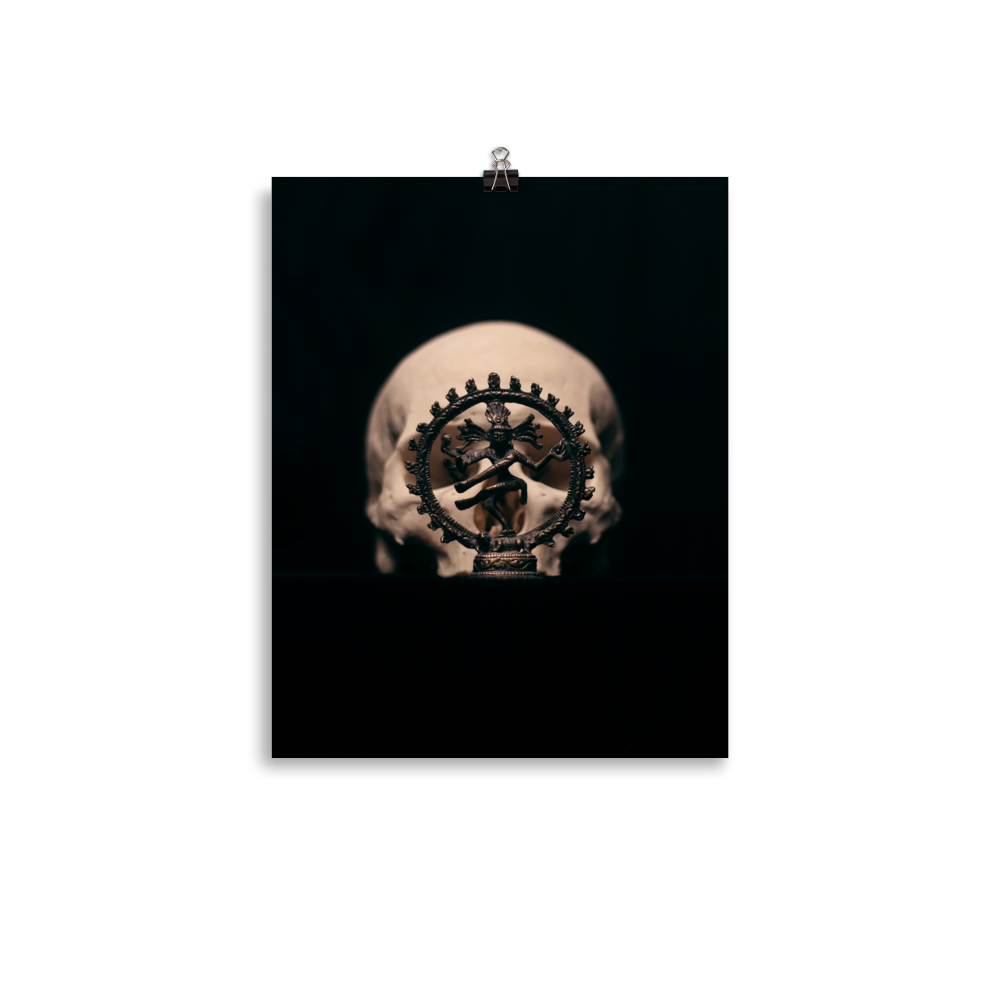 Skull with dancing shiva sculpture, real human skull photography - Art print