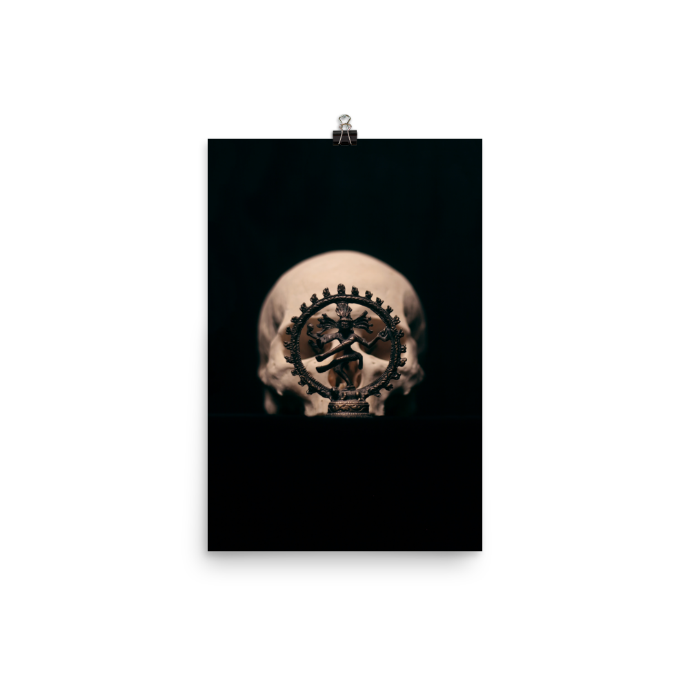 Skull with dancing shiva sculpture, real human skull photography - Art print