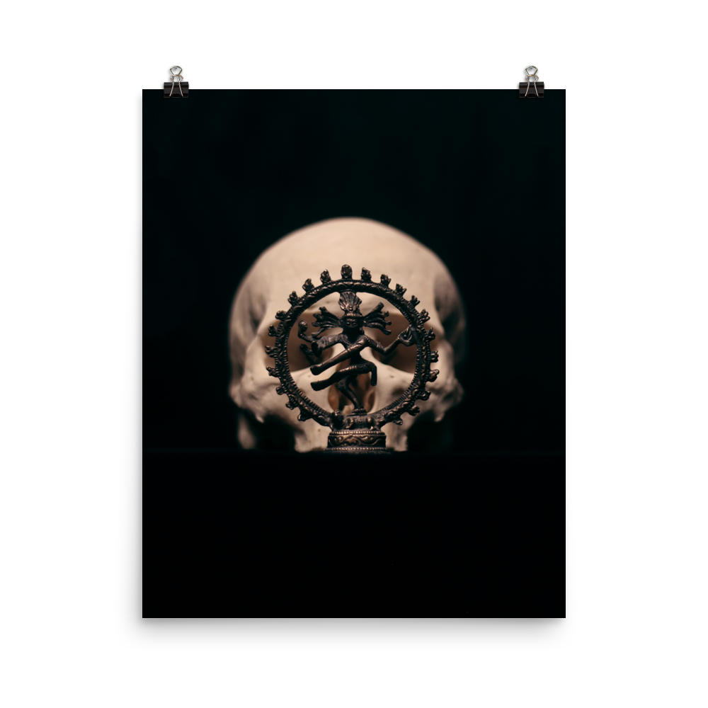 Skull with dancing shiva sculpture, real human skull photography - Art print