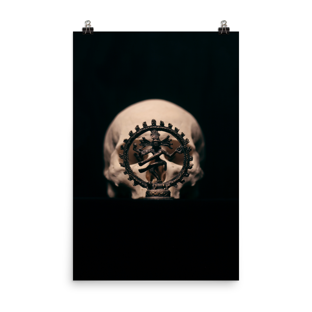 Skull with dancing shiva sculpture, real human skull photography - Art print