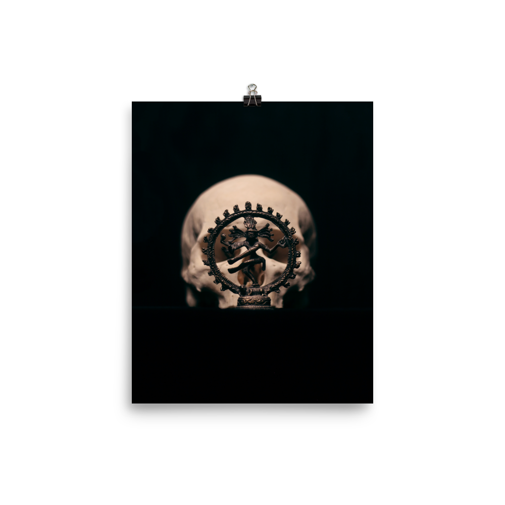 Skull with dancing shiva sculpture, real human skull photography - Art print