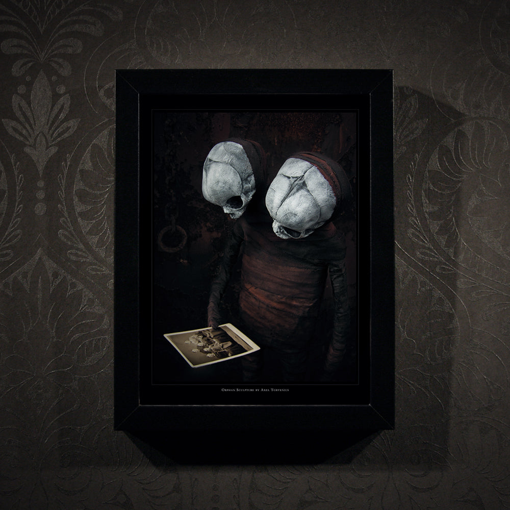 Orphan sculpture, co-joined siamese twin doll - Framed poster