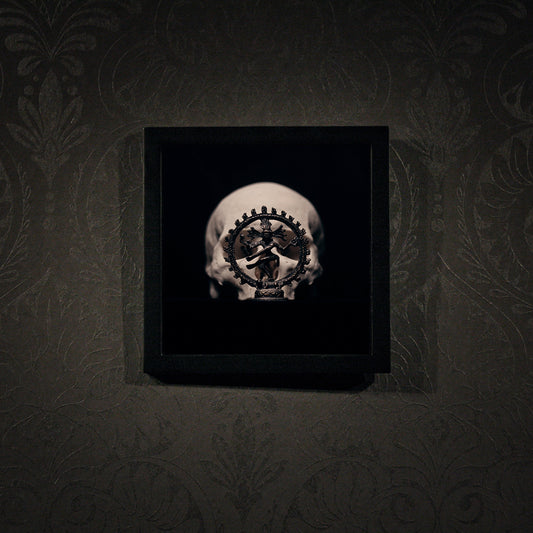 Skull with dancing shiva sculpture, real human skull photography - Square framed poster