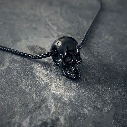 Skull, shiny black stainless steel  - NECKLACE