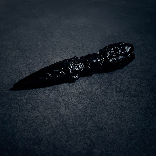 Phurpa (phurba, kīla, kila) Tibetan ritual dagger in black obsidian - RITUAL ITEM