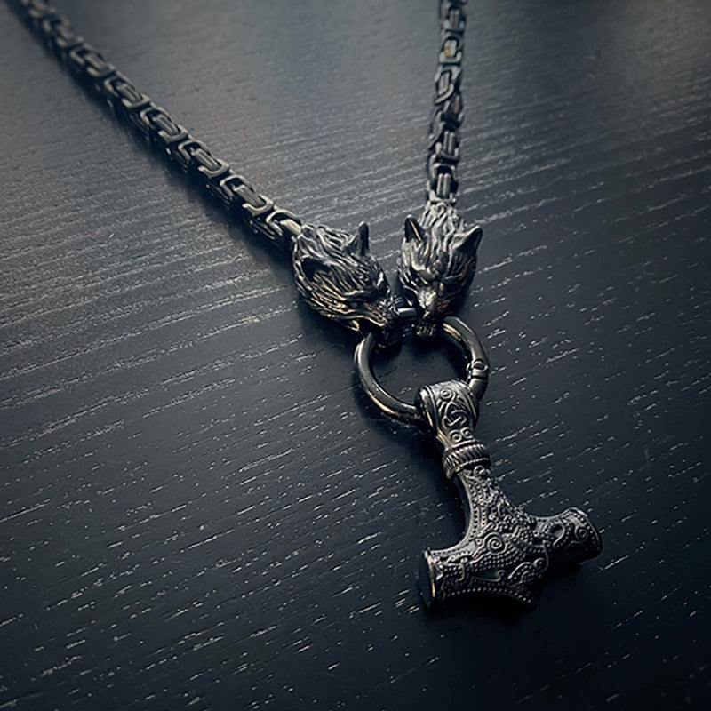 Fenrir with Mjolnir necklace, black edition - NECKLACE