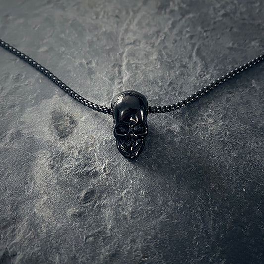 Skull, shiny black stainless steel  - NECKLACE