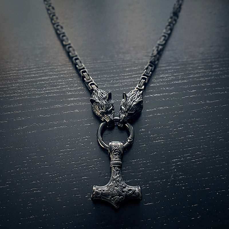 Fenrir with Mjolnir necklace, black edition - NECKLACE