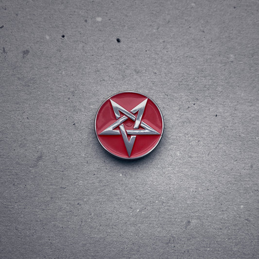 Pentagram, silver and bright red version round - PIN