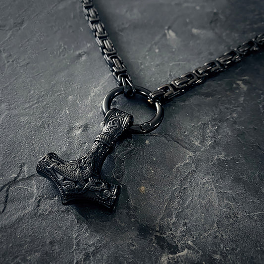 Single Mjolnir necklace, black edition - NECKLACE