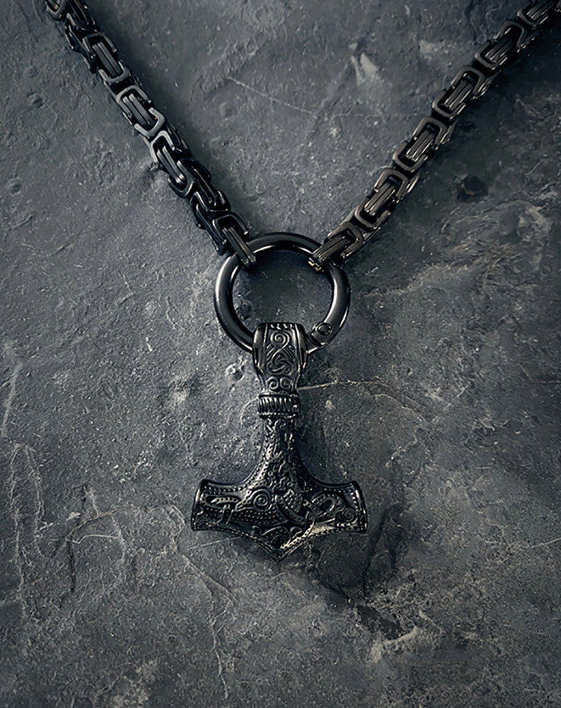 Single Mjolnir necklace, black edition - NECKLACE