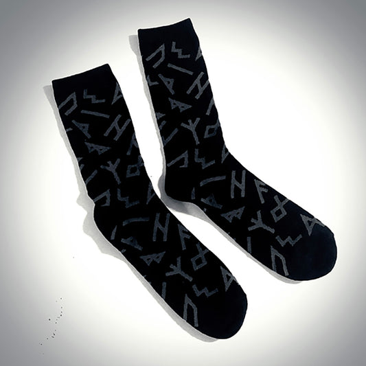 Rune socks, elder futhark rune footwear, black & dark grey - SOCKS