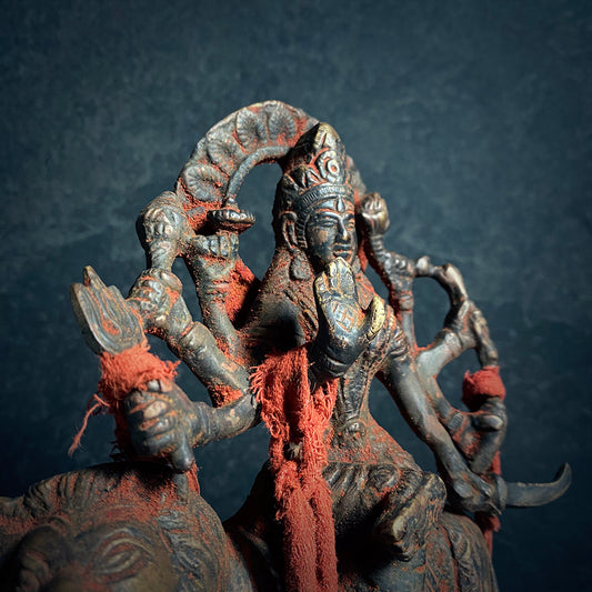 DURGA statue, Devi or Shakti, aged bronze patina edition - RITUAL ITEM