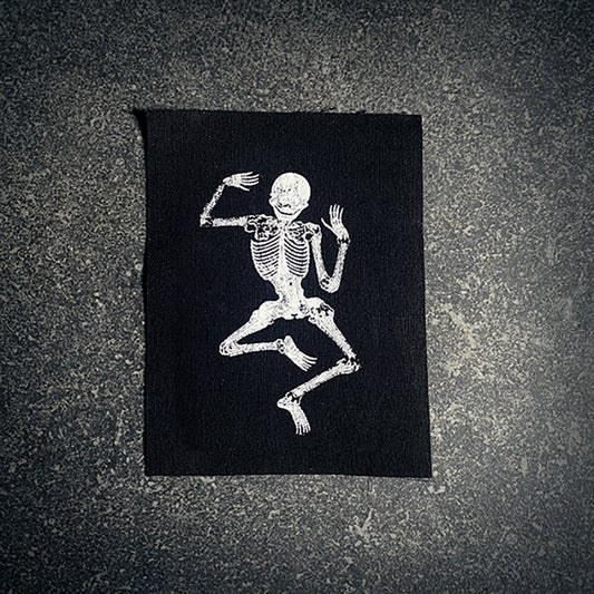 Old tibetan illustration of a dancing skeleton - screen printed PATCH