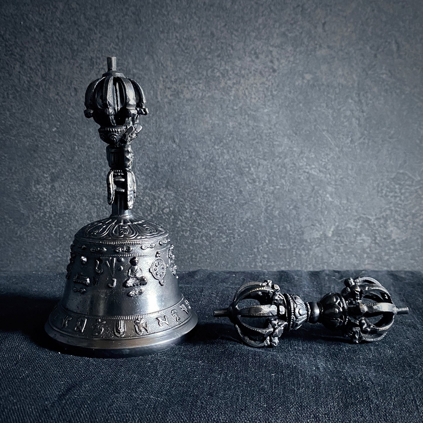 Tibetan bell and Dorje set, dril-bu with scepter - RITUAL ITEM