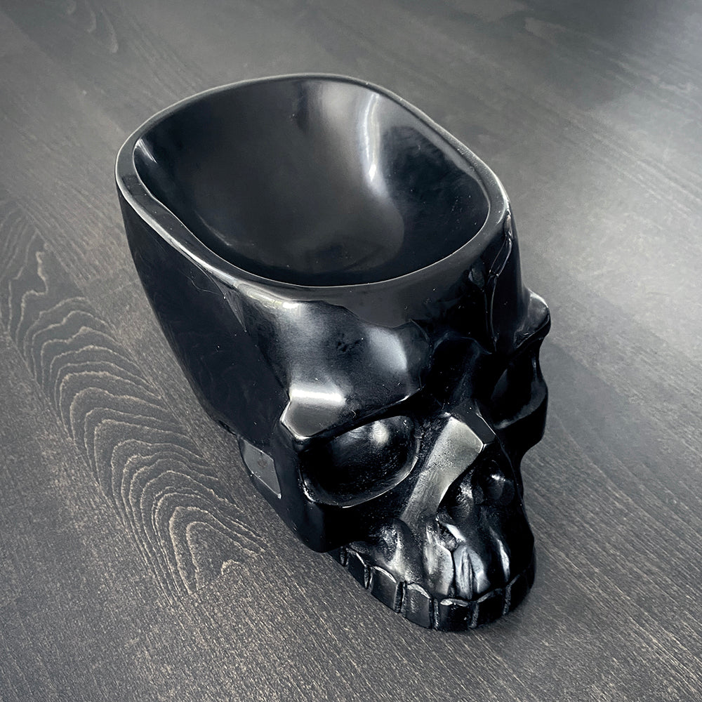 Black skull offering bowl, carved black obsidian - RITUAL ITEM