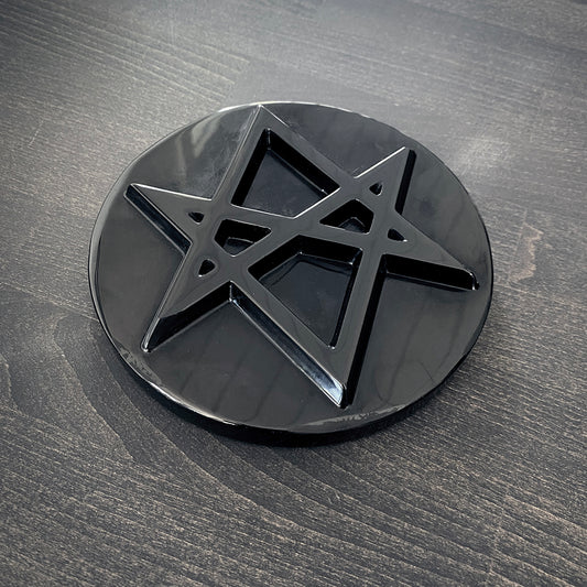 Unicursal hexagram, round version, carved black obsidian - RITUAL ITEM