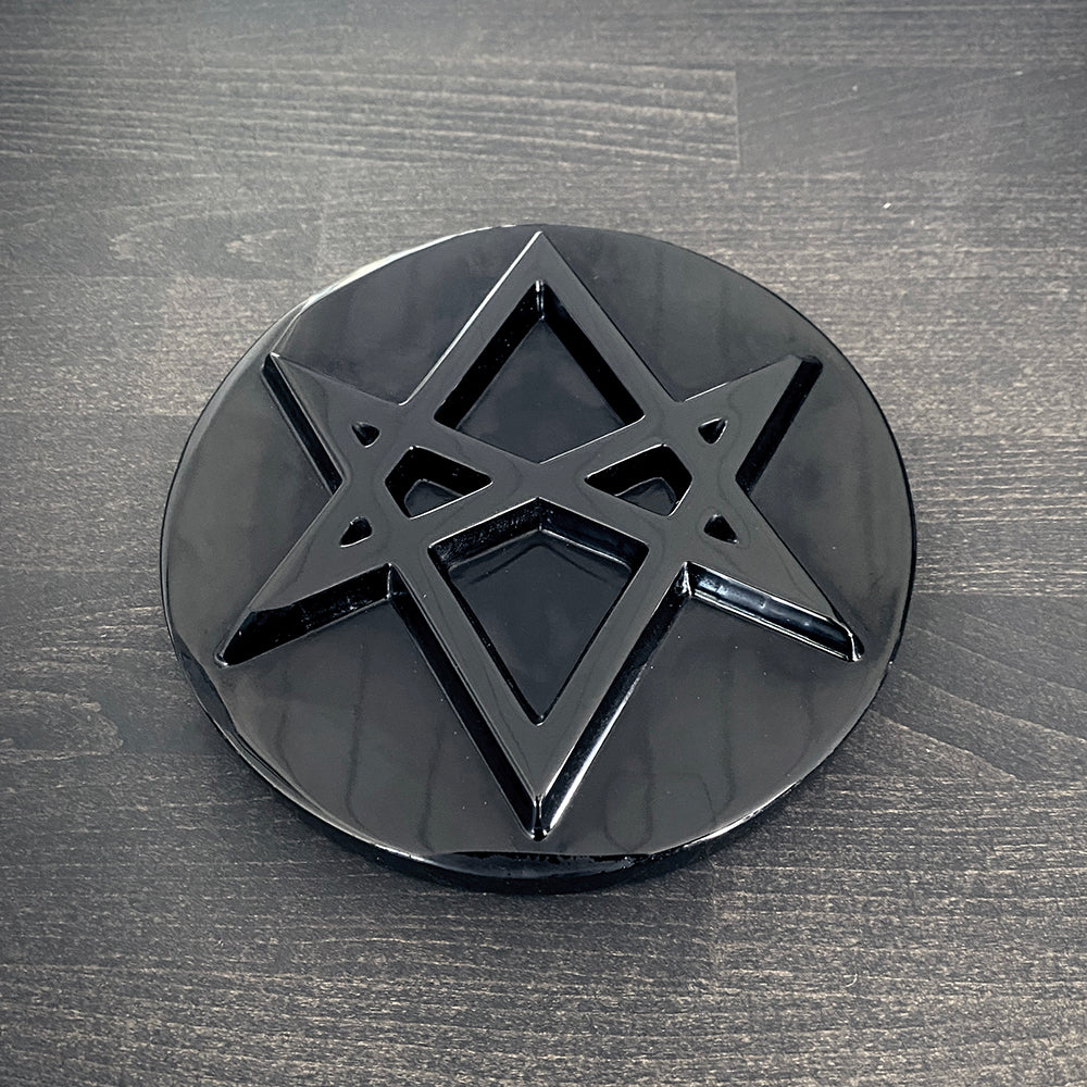 Unicursal hexagram, round version, carved black obsidian - RITUAL ITEM