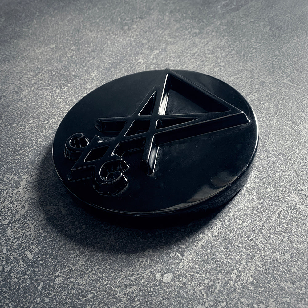 Lucifer seal, Sigil of Lucifer disc, round version, carved black obsidian - RITUAL ITEM