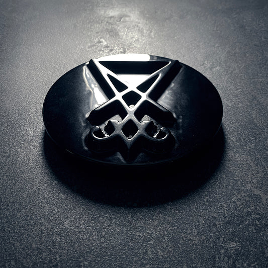 Lucifer seal, Sigil of Lucifer disc, round version, carved black obsidian - RITUAL ITEM