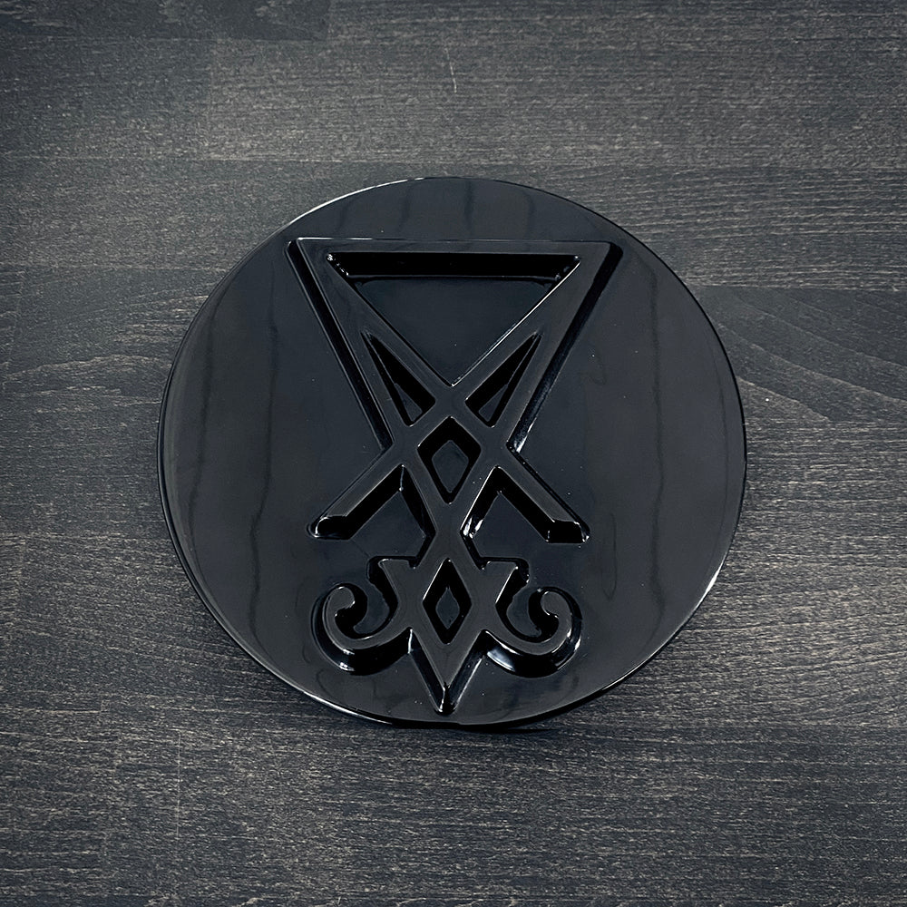 Lucifer seal, Sigil of Lucifer disc, round version, carved black obsidian - RITUAL ITEM