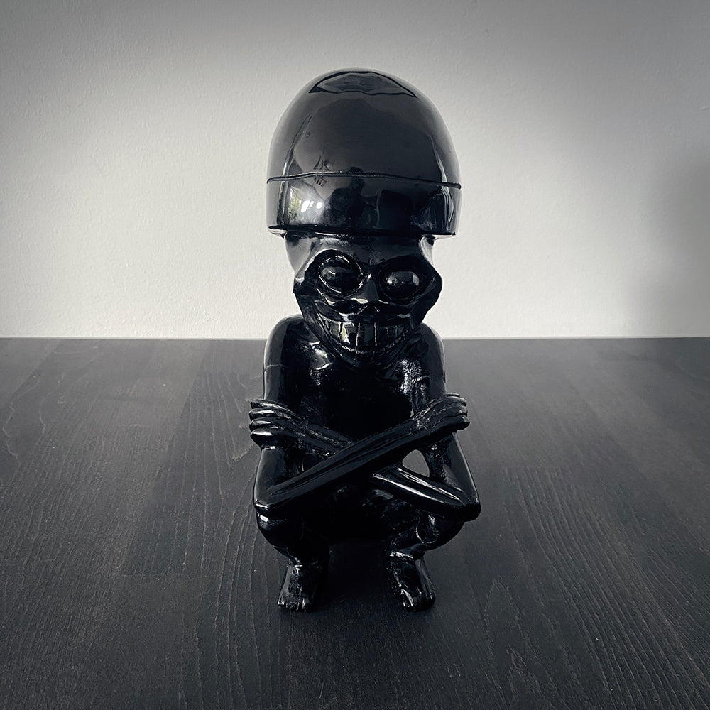 Mictlantecuhtli, Mictlāntēcutli, Lord of Mictlan, carved black obsidian - RITUAL ITEM