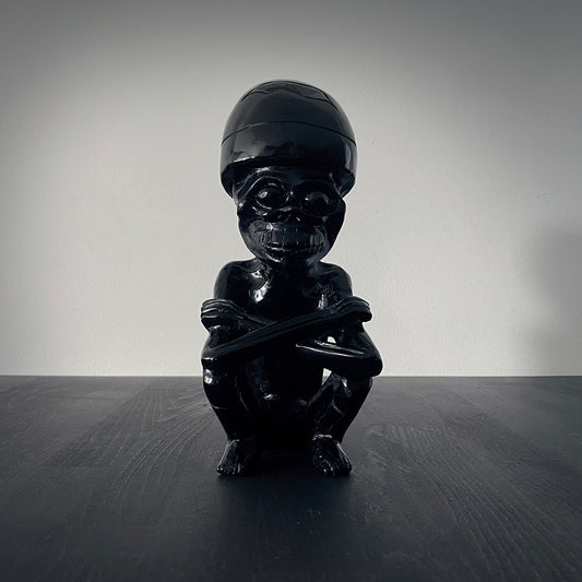 Mictlantecuhtli, Mictlāntēcutli, Lord of Mictlan, carved black obsidian - RITUAL ITEM