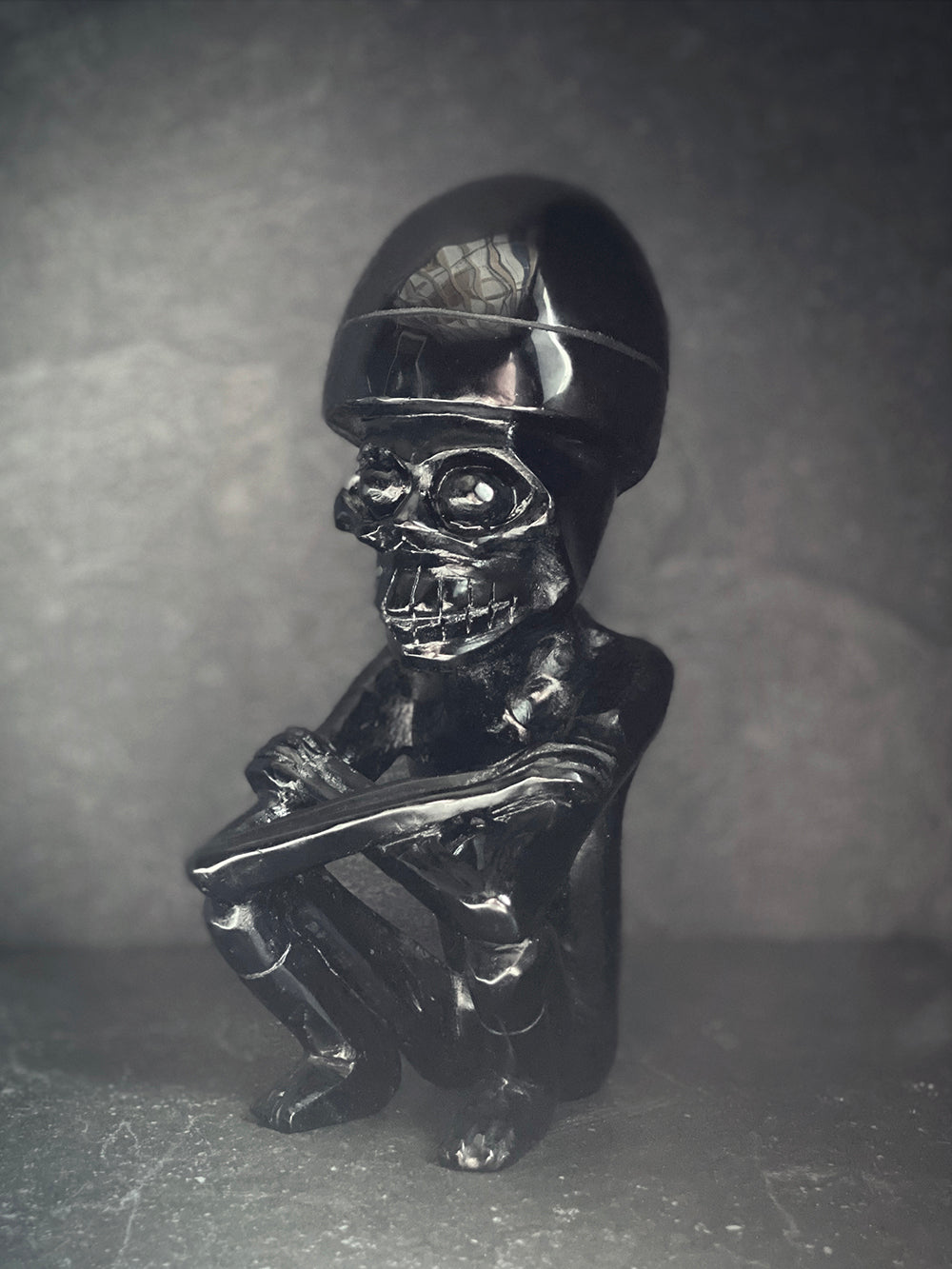 Mictlantecuhtli, Mictlāntēcutli, Lord of Mictlan, carved black obsidian - RITUAL ITEM