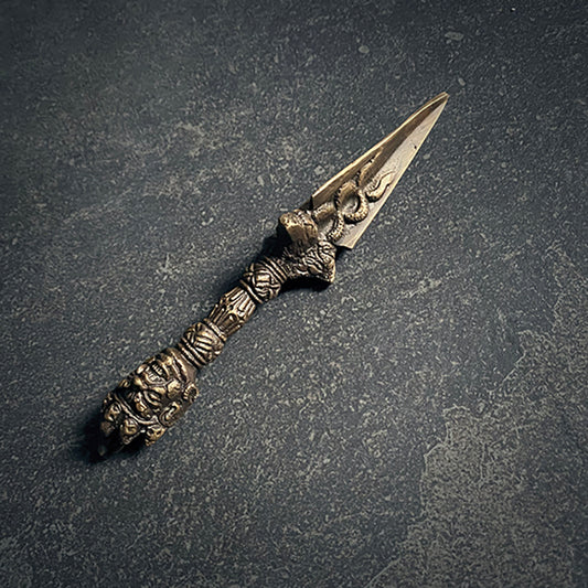 Phurpa (phurba, kīla, kila) Tibetan ritual dagger in antique patina brass style - RITUAL ITEM