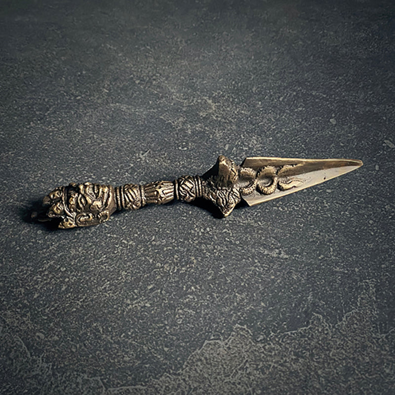 Phurpa (phurba, kīla, kila) Tibetan ritual dagger in antique patina brass style - RITUAL ITEM