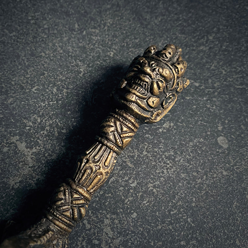 Phurpa (phurba, kīla, kila) Tibetan ritual dagger in antique patina brass style - RITUAL ITEM