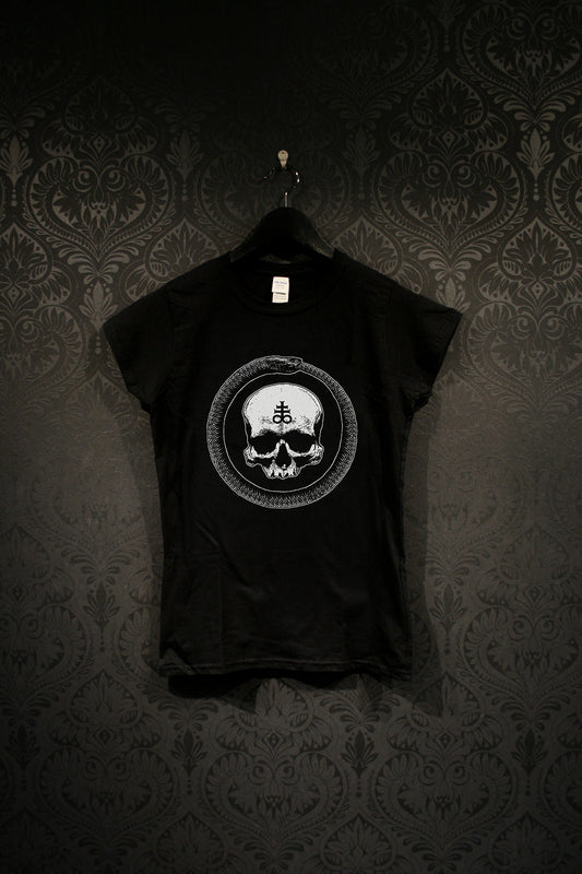 Ouroboros with Leviathan cross adorned human skull - T-shirt female fitted