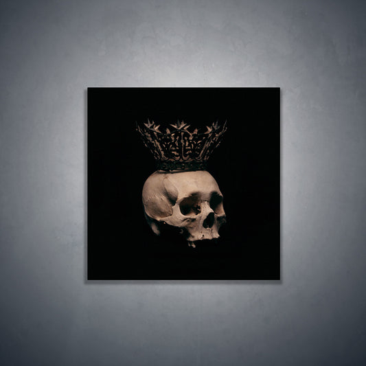 Skull with crown, real human skull photography - Square art print