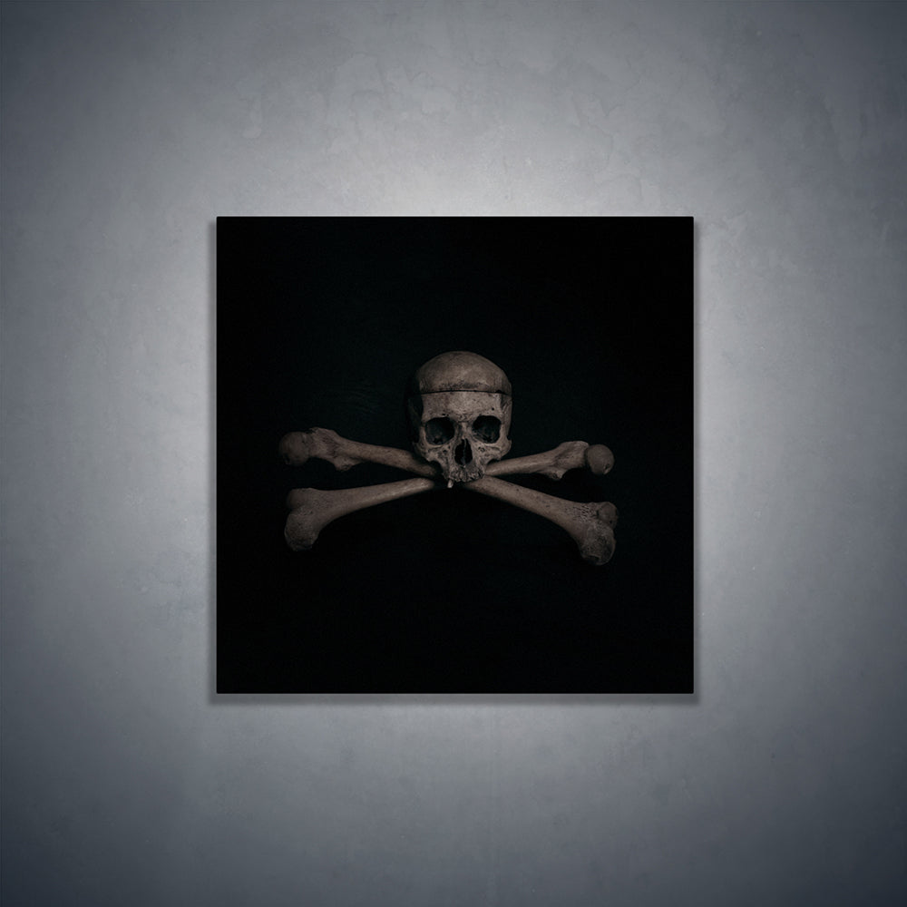 Skull with crossbones, real human skull photography - Square art print