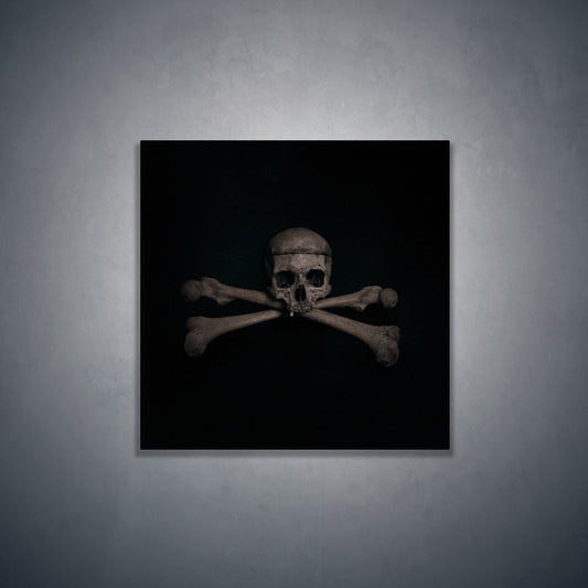 Skull with crossbones, real human skull photography - Square art print