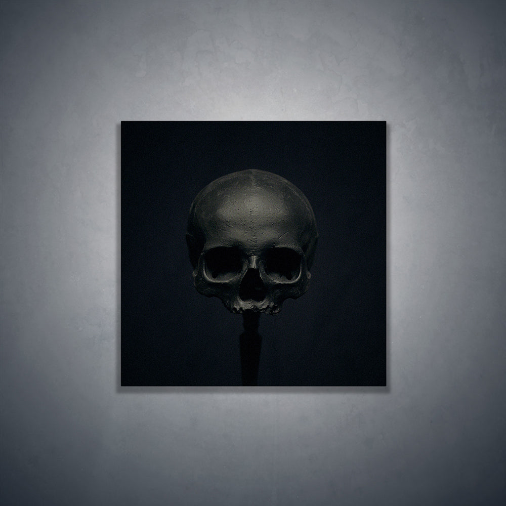 Black skull, real human skull photography - Square art print