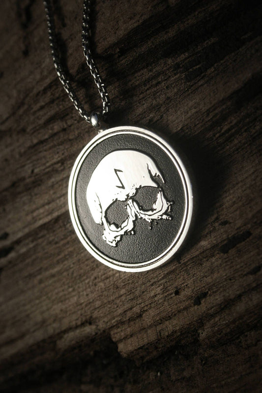 Skull rune pendant - sterling silver necklace