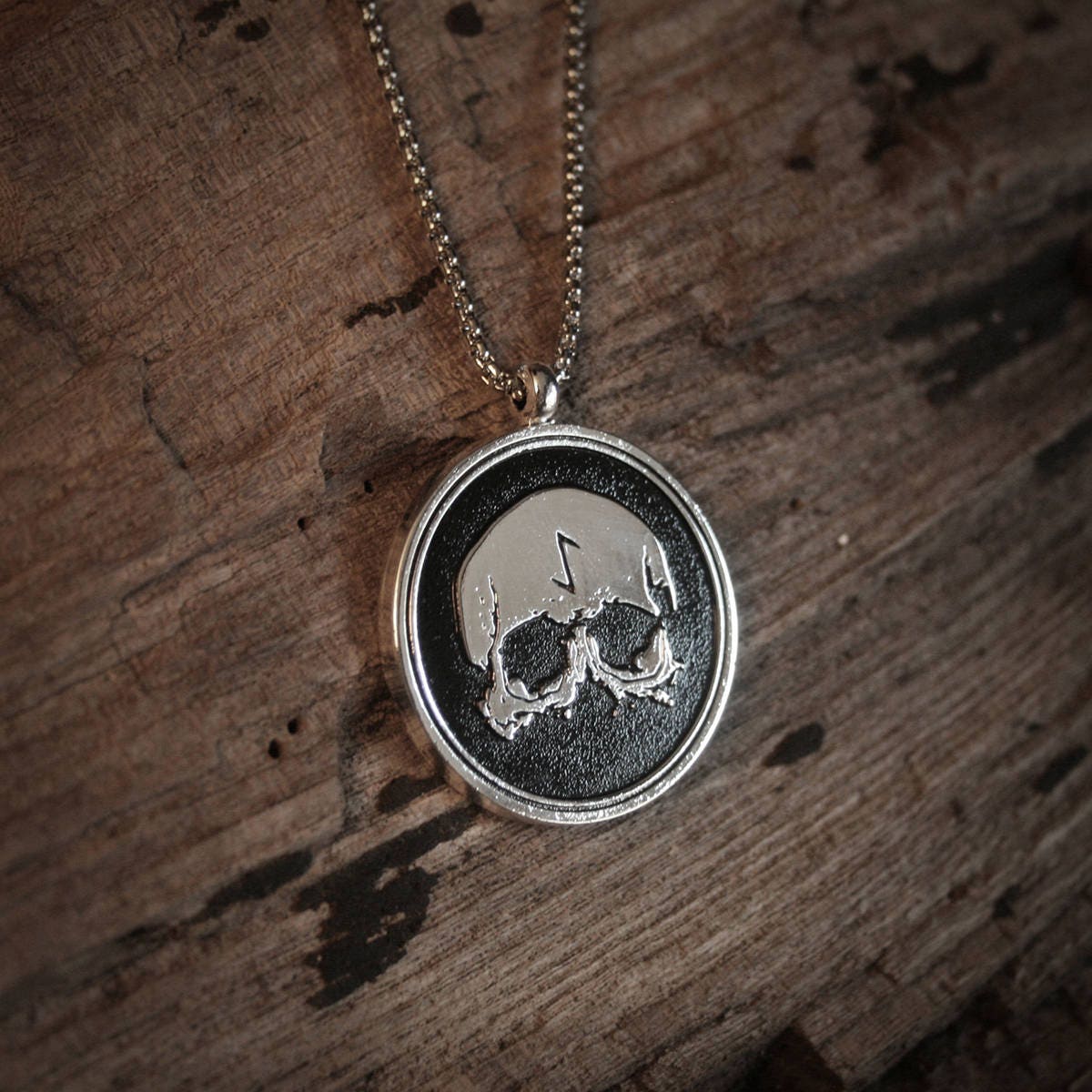 Skull rune pendant - sterling silver necklace