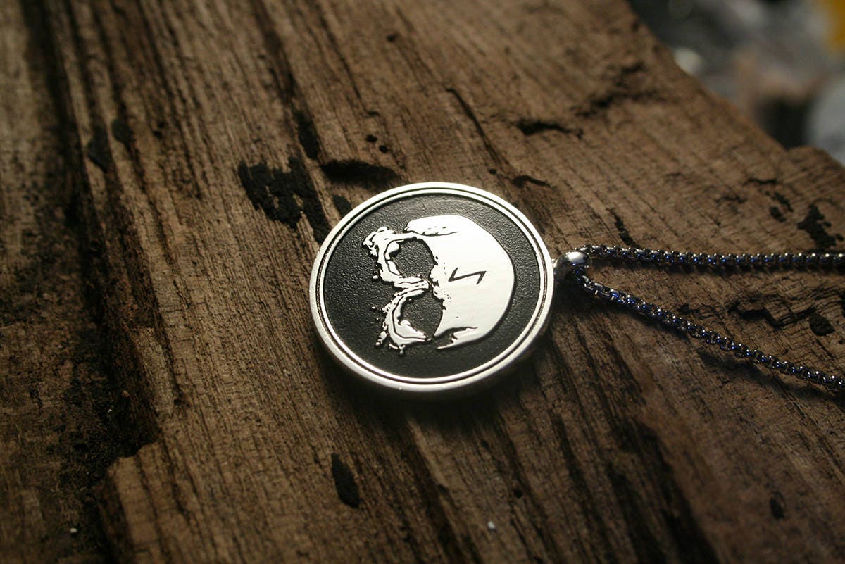 Skull rune pendant - sterling silver necklace