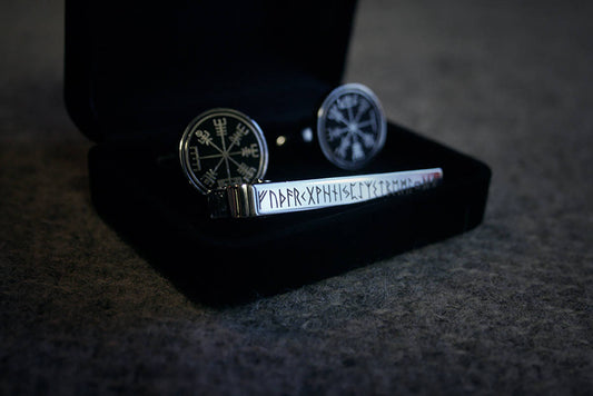 Vegvisir cufflinks, Elder Futhark tie-clip with - gift box set!