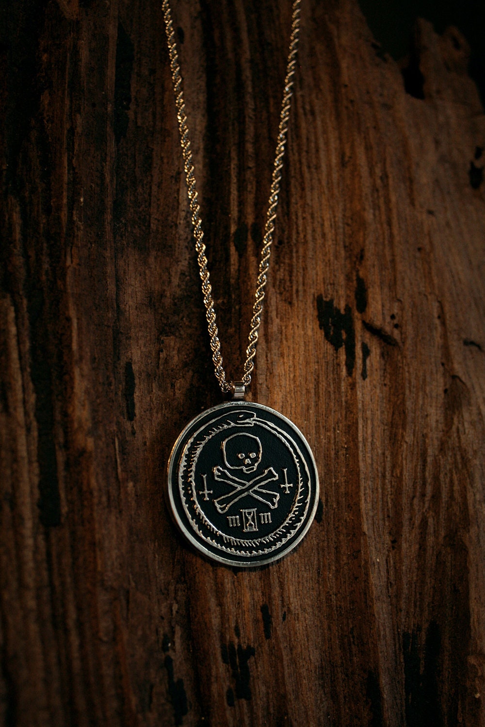 Ouroboros and skull, memento mori - sterling silver necklace