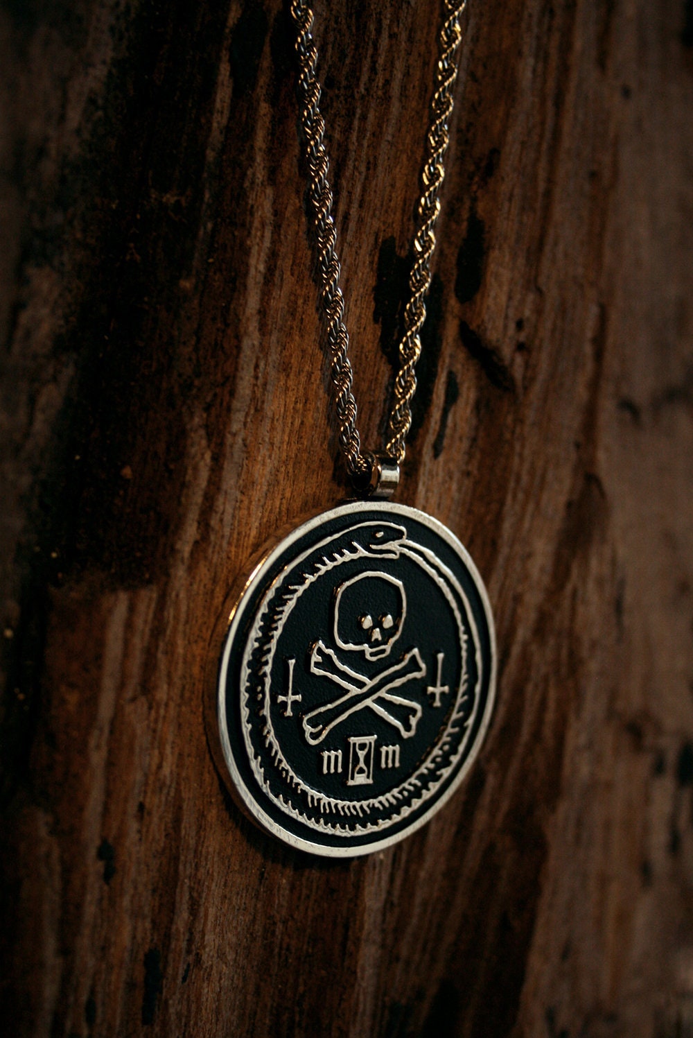 Ouroboros and skull, memento mori - sterling silver necklace