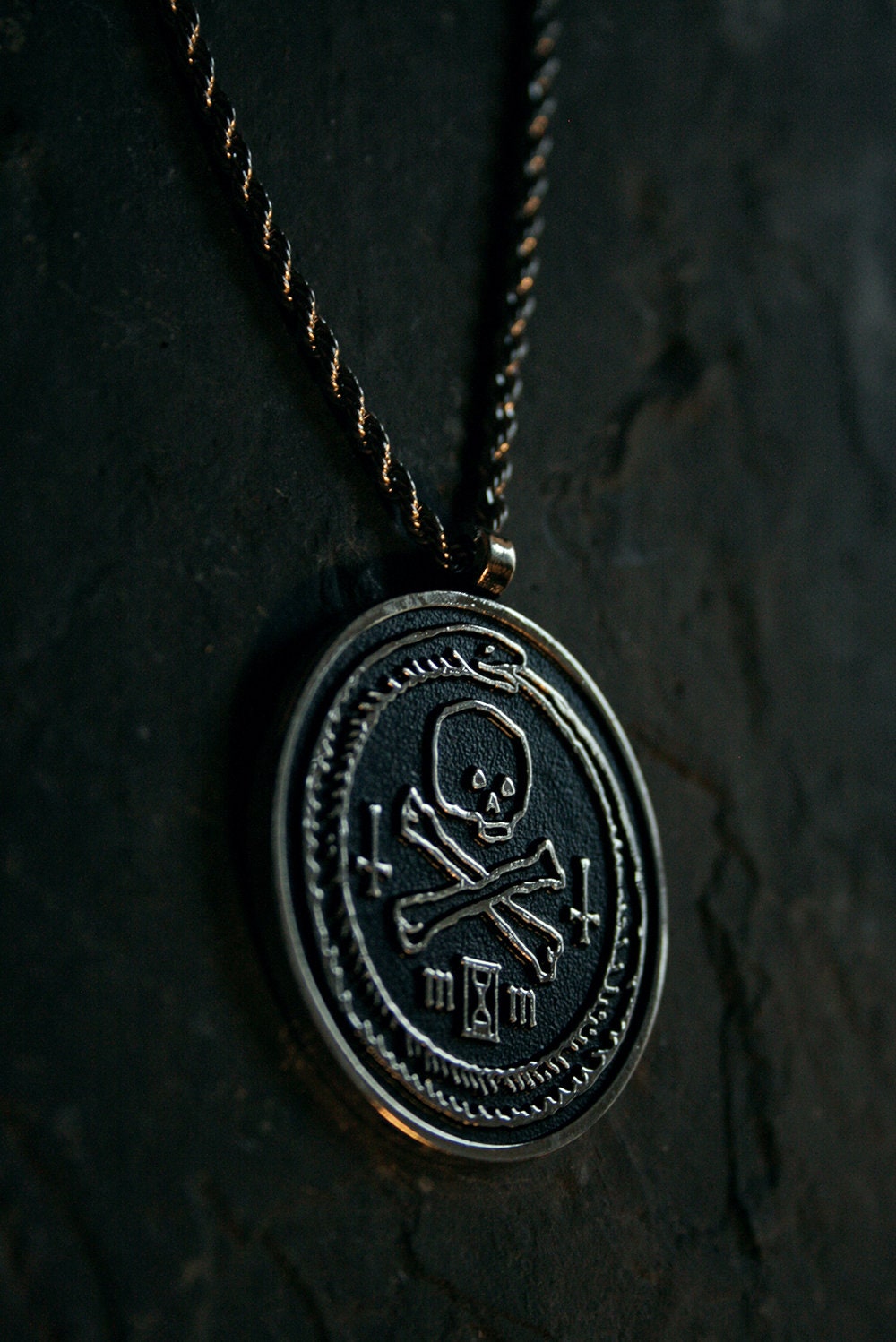 Ouroboros and skull, memento mori - sterling silver necklace