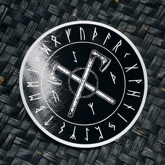 Elder futhark RUNES with crossed axes - vinyl STICKER