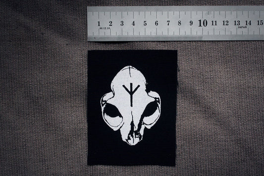 Cat skull with Algiz rune - screen printed PATCH