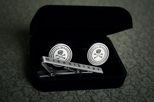 Ouroboros and skull with crossbone Cufflinks, Misanthrope tie clip - gift box set!